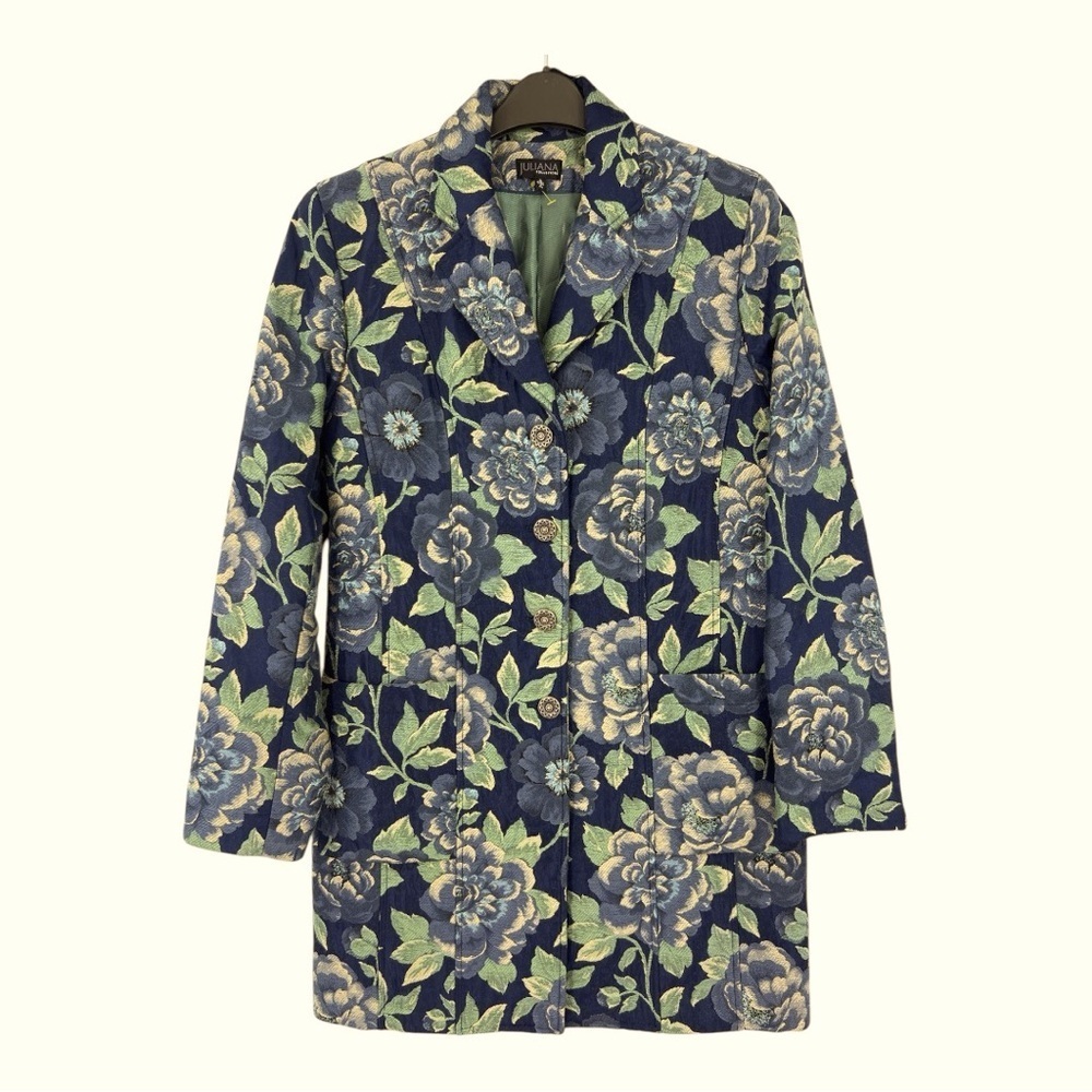 Juliana Collezione Vintage Y2K tapestry Floral Viscose Blend Green Navy Jacket